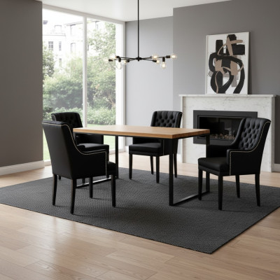 Eetkamertafel + 4 Chesterfield stoelen Luxe eetkamerset 5-delig set.