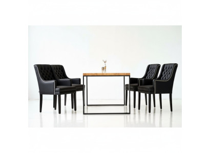 Eetkamertafel + 4 Chesterfield stoelen Luxe eetkamerset 5-delig set.