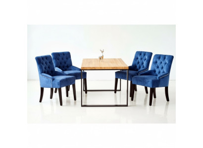 Moderne houten eettafel + x6 Chesterfield stoelen eetkamer set 7-delig.