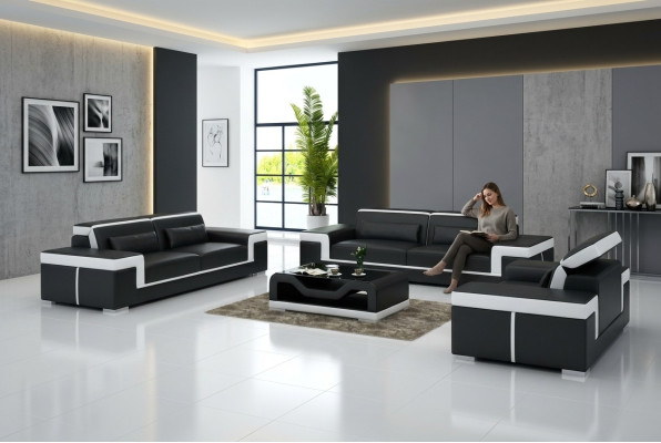 Ontwerp Bank Beklede Bankstellen Leer Modern Bankstel 3+1 Zits Complete Set Nieuw