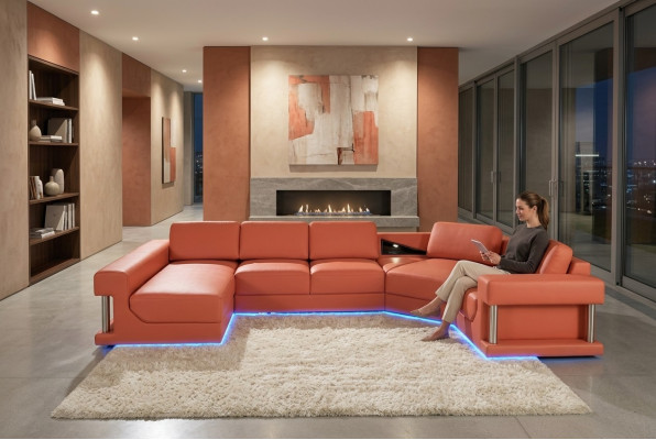 Leren bankstel woonlandschap bank hoekbank hoekstel design modern bankstel met USB.