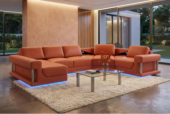 Leren bankstel woonlandschap bank hoekbank hoekstel design modern bankstel met USB.