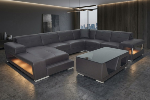 Leren hoekbank woonlandschap set design moderne hoekbank bank U-vorm met USB.