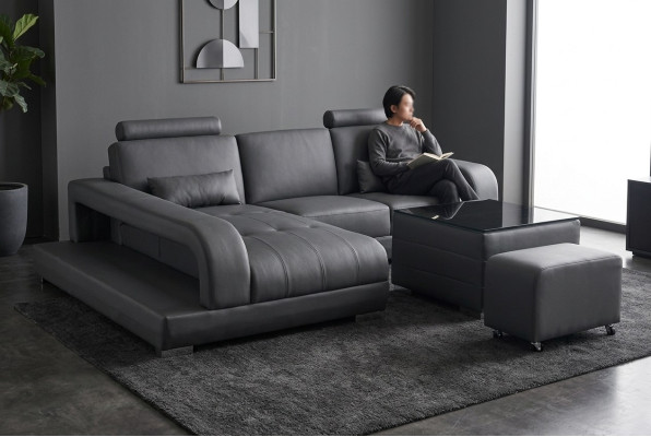 XXL Leren Bankstelwoonlandschap Set Design Moderne L-vormige Bank met USB-tafel