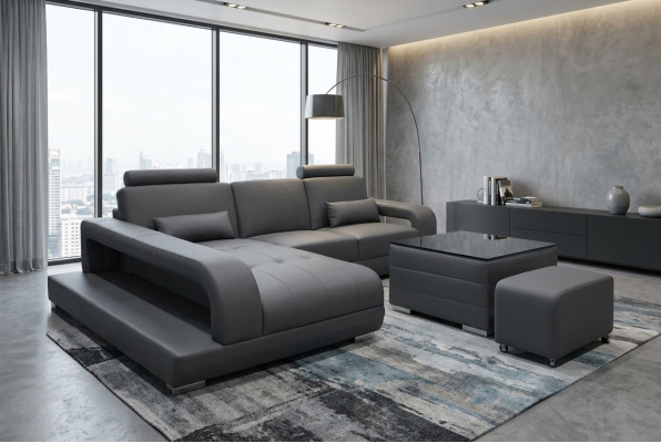 XXL Leren Bankstelwoonlandschap Set Design Moderne L-vormige Bank met USB-tafel
