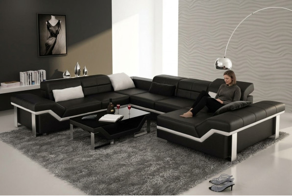Moderne zithoek leren bank hoekbank bank bekleding bank woonlandschap K5007 + USB