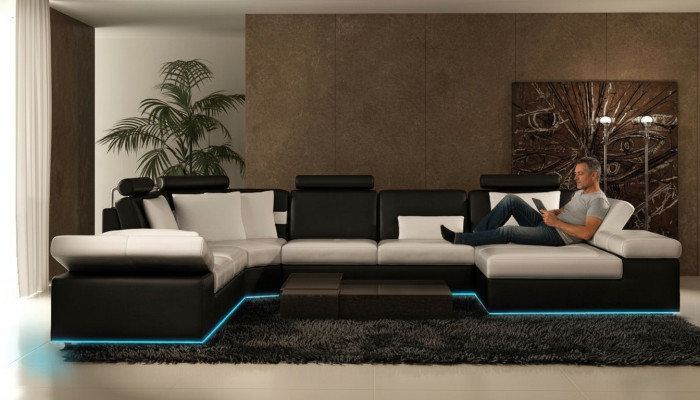 Moderne zithoek hoekbank sofa gestoffeerde bank woonlandschap leren sofa