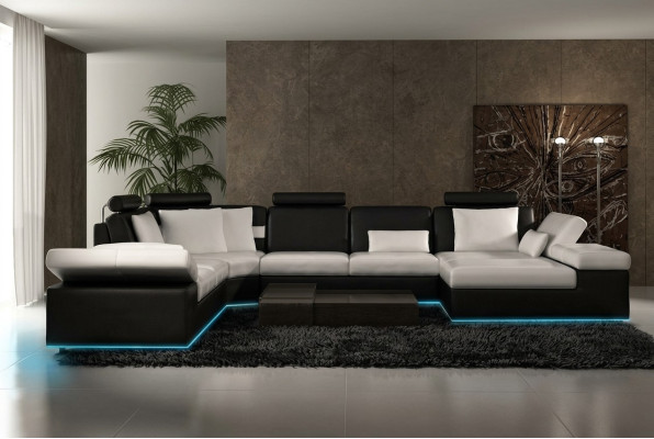 Moderne zithoek hoekbank sofa gestoffeerde bank woonlandschap leren sofa