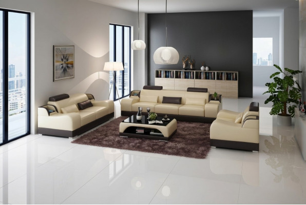 Sofaset Bank Bekleedbank Bank 3+3 Compleet Set Meubelontwerpen Leder 2-delig.
