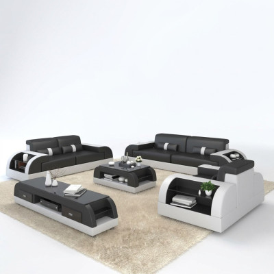 Bankstel Bank Beklede Bank 3+1 Compleet Set Garnituren Design Leer 2-delig.