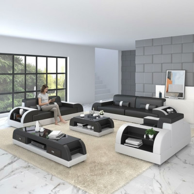 Bankstel met USB-bankbekleding leren bank 3+2+1 klassieke bankstelstoelen NIEUW