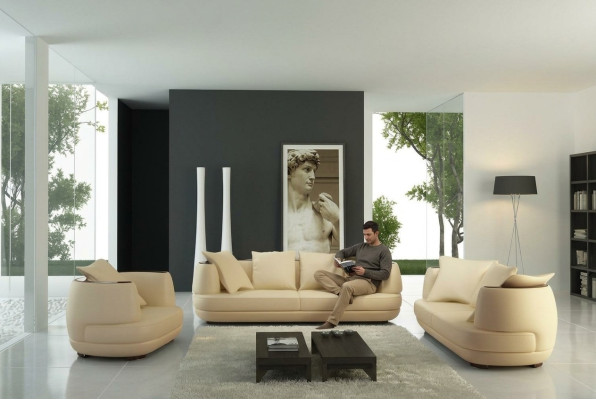 Sofaset + USB Luxe Designer Bank Bekleding 3+2+1 Lederen Bank Zit Beige NIEUW