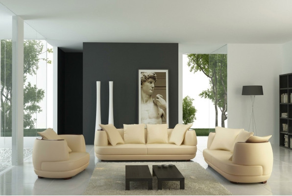 Sofaset + USB Luxe Designer Bank Bekleding 3+2+1 Lederen Bank Zit Beige NIEUW