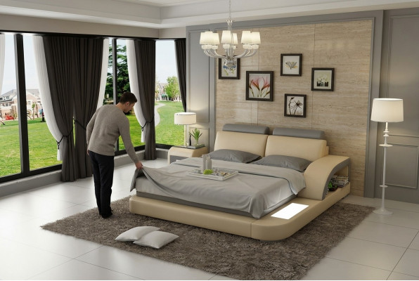 Waterbed met USB-hotel tweepersoonsbedden Compleet leren bed Bekleed bed Water