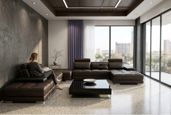 Leren bank Bank Woonlandschap Hoekbank Hoekstel Design Modern Sofa + USB Nieuw