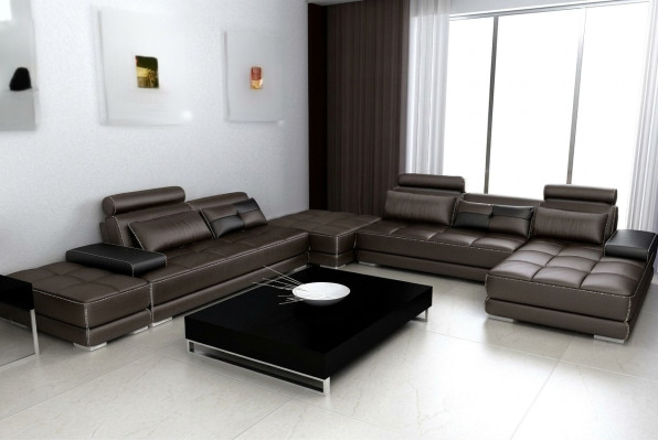 Leren bank Bank Woonlandschap Hoekbank Hoekstel Design Modern Sofa + USB Nieuw