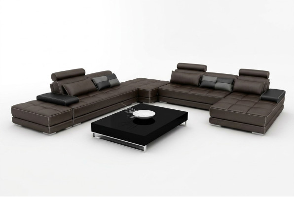 Leren bank Bank Woonlandschap Hoekbank Hoekstel Design Modern Sofa + USB Nieuw