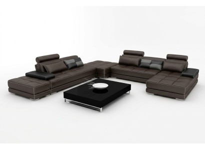 Leren bank Bank Woonlandschap Hoekbank Hoekstel Design Modern Sofa + USB Nieuw