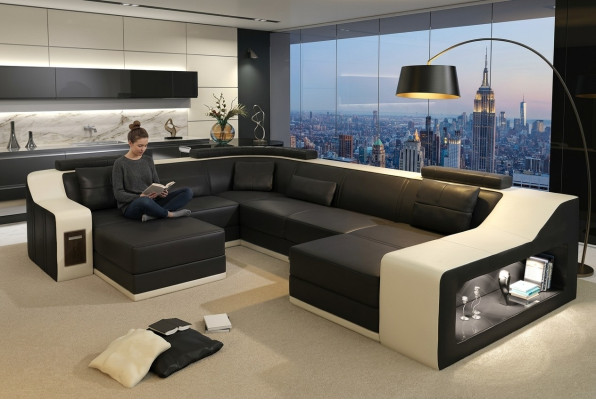 Leren bank Bank woonlandschap Hoekbank Hoekstel Modern Design Bank met USB