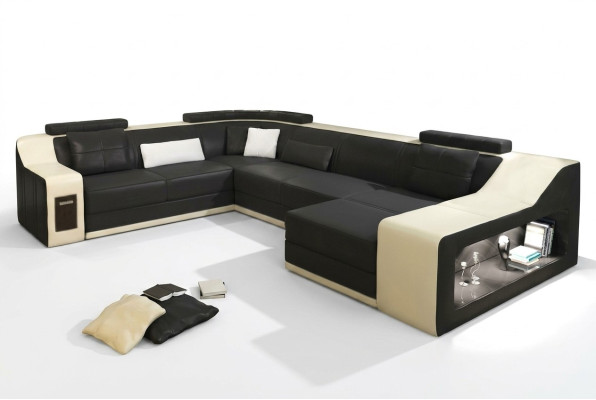 Leren bank Bank woonlandschap Hoekbank Hoekstel Modern Design Bank met USB