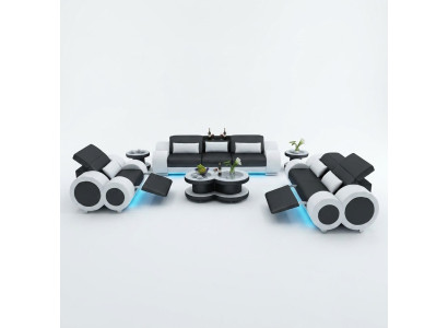 Leren bank Bankstel Bankstel 3+2+1 Set Design Modern Bank + USB Stoel Nieuw