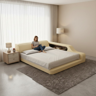 Waterbed Hotel tweepersoonsbed Compleet lederen waterbed met USB-boxspring
