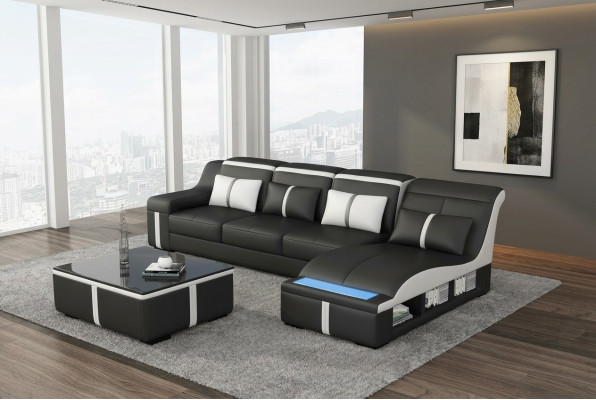 Ontwerp Hoekbank USB LED + Tafel Gevoerde Hoekbank Zit Leer Set Woonlandschap