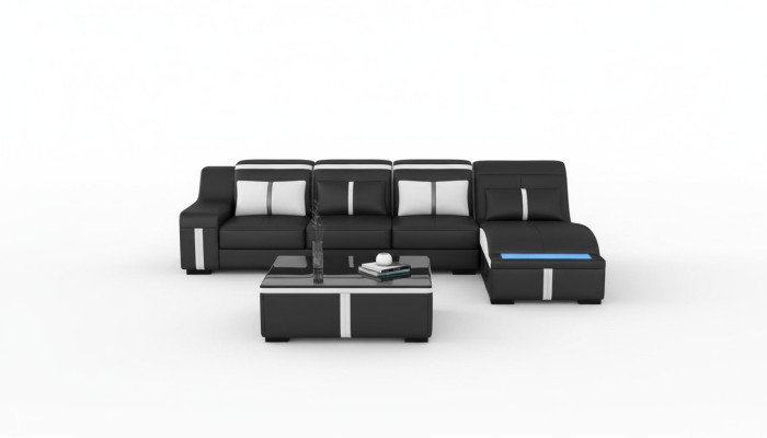 Ontwerp Hoekbank USB LED + Tafel Gevoerde Hoekbank Zit Leer Set Woonlandschap