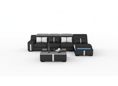 Ontwerp Hoekbank USB LED + Tafel Gevoerde Hoekbank Zit Leer Set Woonlandschap