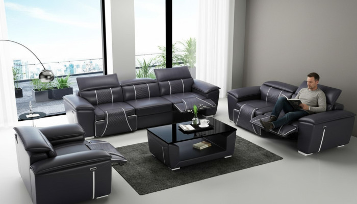 Sofa set Bank Bekleding Bank 3+3 Compleet Set Design Leer 2-delig. Garnituren