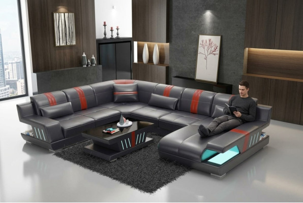 Hoekbank woonlandschap bank bank U-vorm gestoffeerd banken leder design verlicht