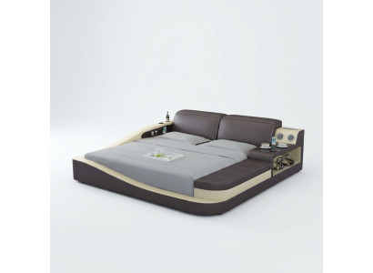 Multifunctioneel bed met Bluetooth-luidsprekers, luxe designleren bedden, hotel, nieuw tweepersoons.