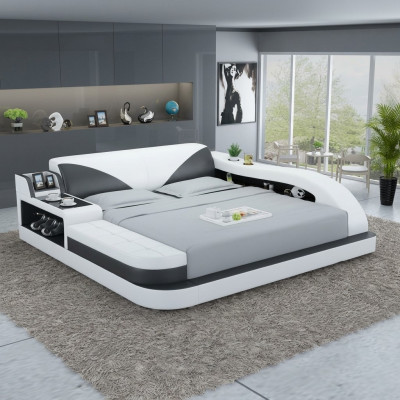 Multifunctioneel bed Luxe design Leren bed Dubbele plank 180x200
