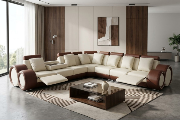 Ontwerp leren gestoffeerde hoekwoonkamersofa + USB design loungeset nieuw