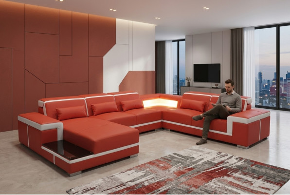 Ontwerp hoekbank + USB-upholstery-hoeklederen zitbank woonlandschap XXL U-vorm