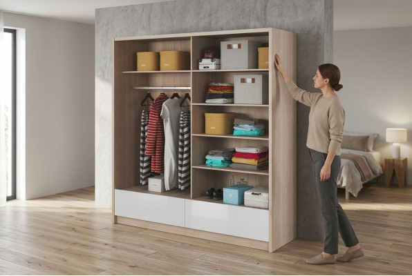 Garderobe Opslag 200cm Planken Kast Archief Decoratieve Schuifdeuren