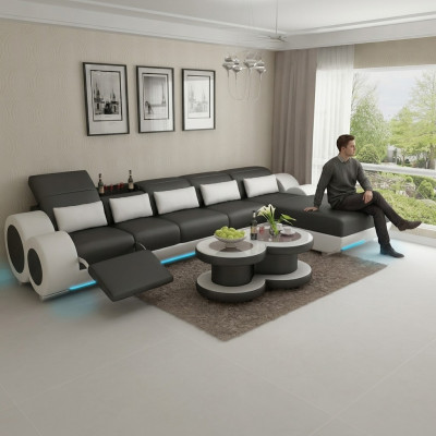 Leren bank bank woonlandschap hoekbank hoekstel ontwerp modern bankstel met USB