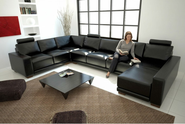 Leren bank Bank Woongebied Hoekbank Hoekstel Modern designbank met USB