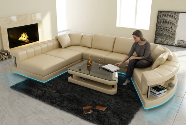 Lederen bank Bank Woonlandschap Hoekbank Hoekbank Ontwerp Moderne Bank + USB!