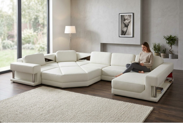 Moderne hoekbank met USB bankstel leer design bankstel woonkamer outfit