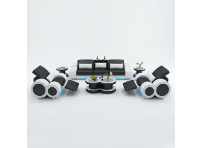 Lederen bank bankstel nieuw 3+1+1-zits set modern designbank met USB