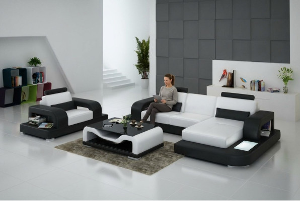 Lerenbank bank woonlandschap hoek + fauteuil set design modern bank met USB