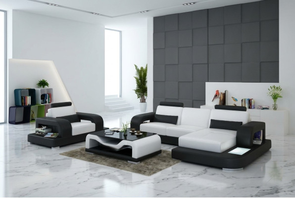 Lerenbank bank woonlandschap hoek + fauteuil set design modern bank met USB