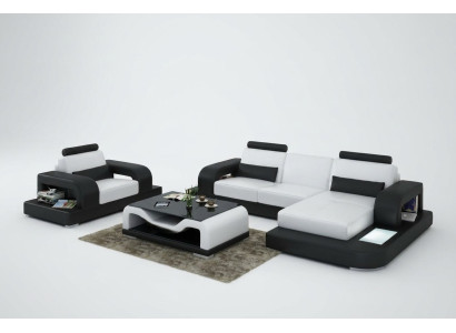 Lerenbank bank woonlandschap hoek + fauteuil set design modern bank met USB