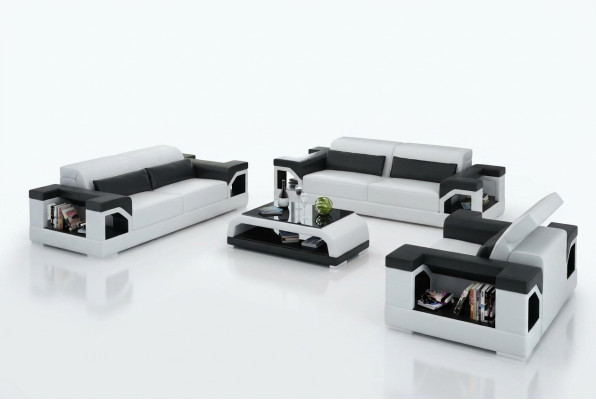 Lederen bank Bank Bankstel Set 3+2+1 zits Set Design Modern Bankstel met USB.