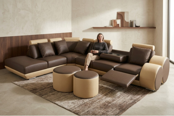 Ontwerp leren bekleding zitbank leren bekleding landschap kamer woonbank hoek met USB
