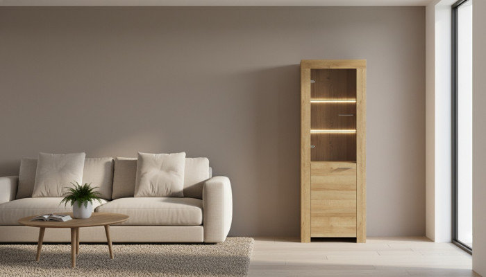 Vitrine kast ladekast woonkamer glazen plank vitrines planken hout
