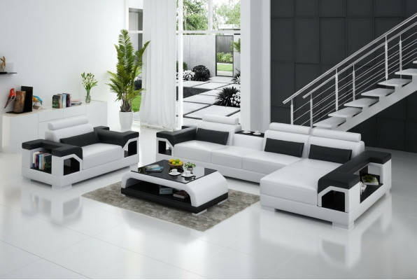 Leren bank woongroep hoekbank fauteuil bankstel design modern bankstel + USB