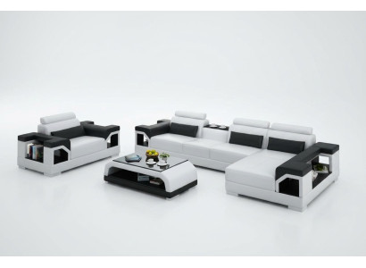 Leren bank woongroep hoekbank fauteuil bankstel design modern bankstel + USB
