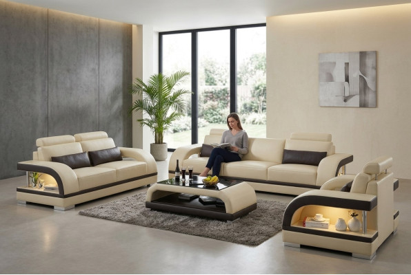 Ontwerper bankstel leren bankstel met USB set 3+2+1 set bank bankstel garnituur sofa garnituren